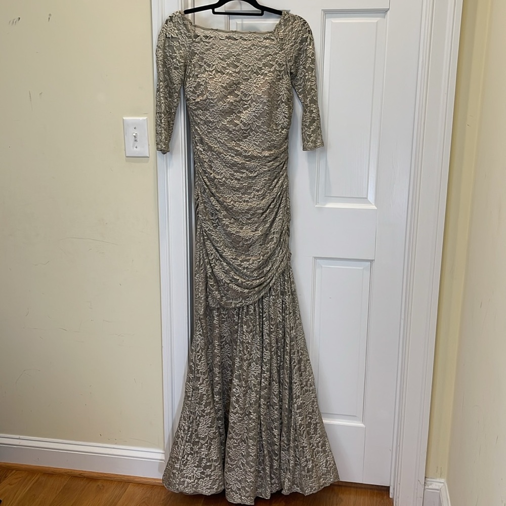Ricky Freeman for Teri Jon champagne lace formal gown. New. Never worn. Size 6.